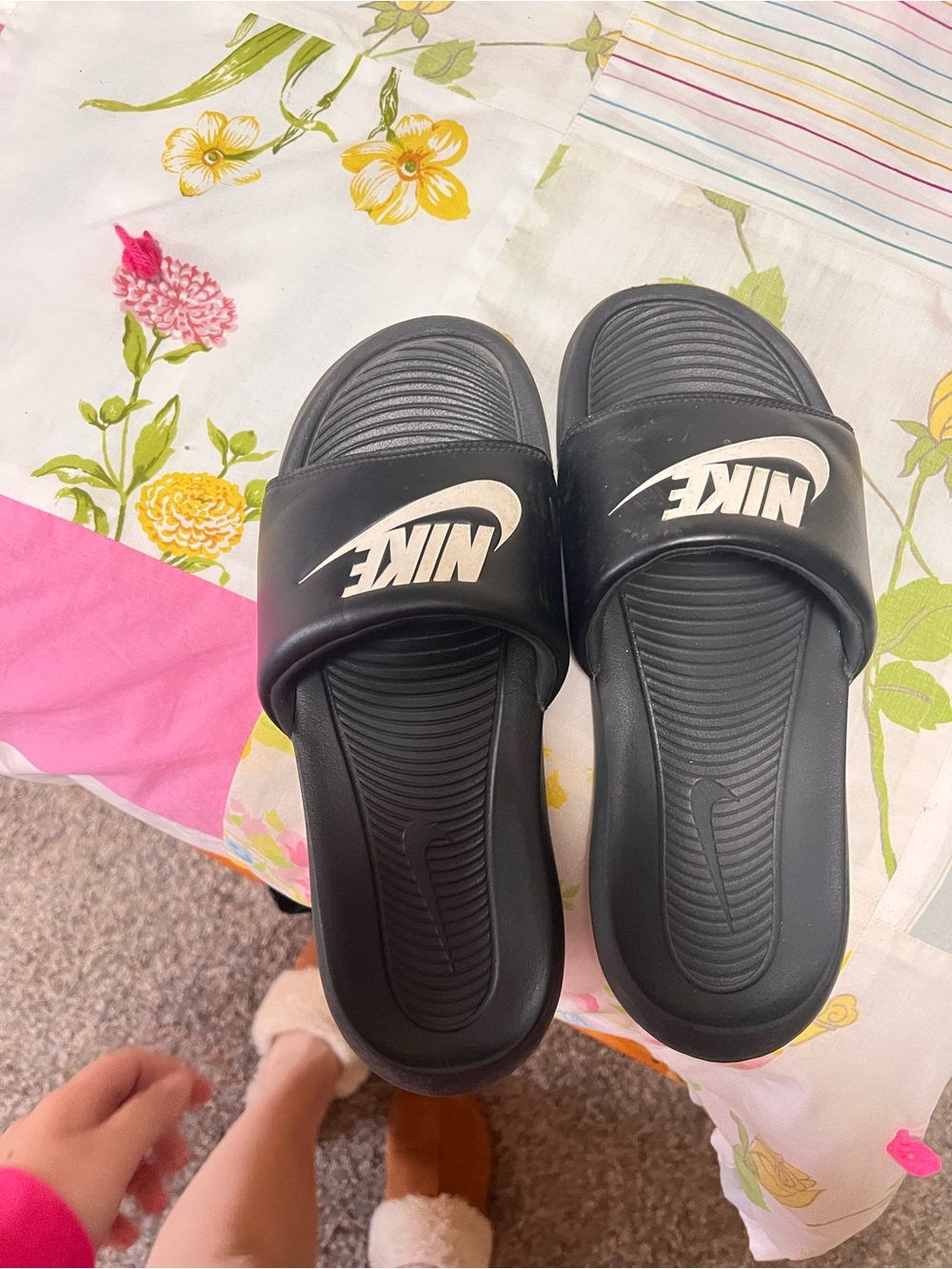 Nike Black Womens Slide Sandals with White Logo